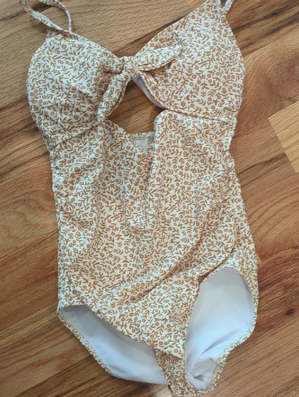 Rylee + Cru White One-Piece with Tan Floral Print